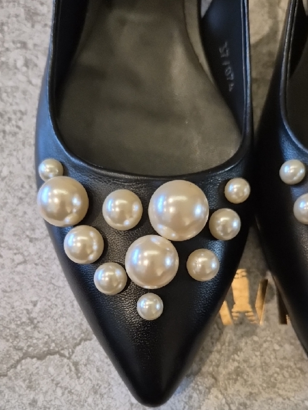 Bruno Premi Black Leather Pearl-Embellished Slingback Flats - Picture 6 of 10